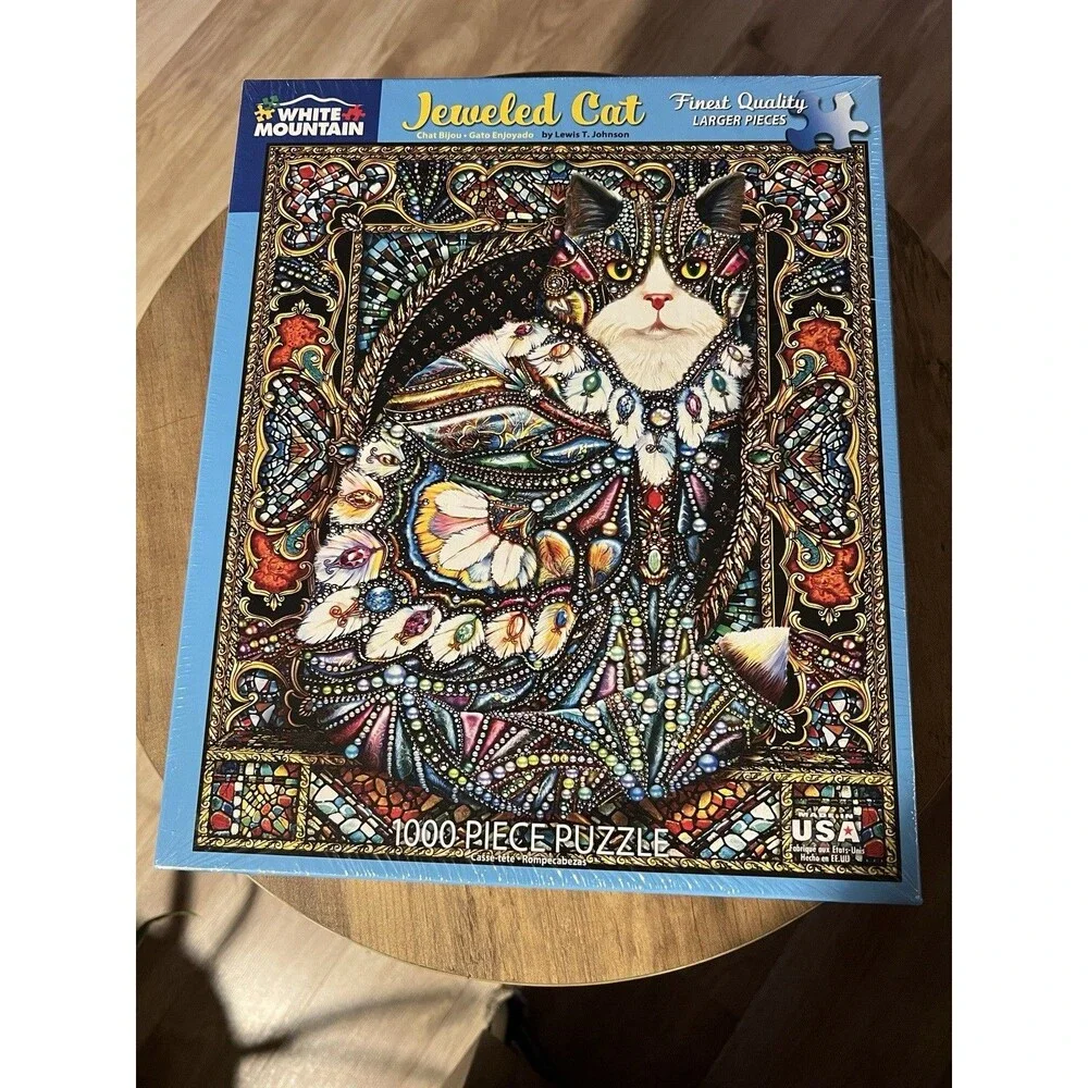 White Mountain Jeweled Cat 1000-Piece Interlocking Jigsaw Puzzle MPN 1446